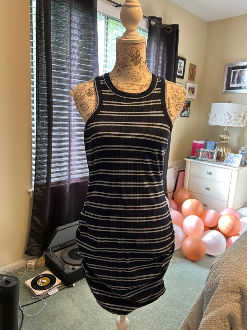 Sundry black and white ruched tank dress